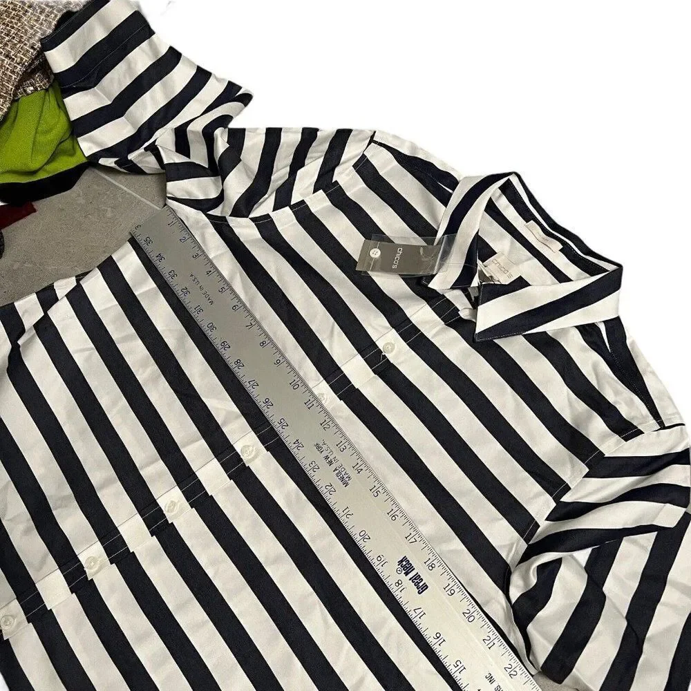 Chico’s Shirt WMNS XL Blue Horizontal-Stripe Beatrice Button Up Coastal Nautical